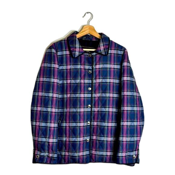 Coach quilted Jacket Women's M Multicolor Tartan Plaid Quilted Silver Snap Front - Picture 1 of 10